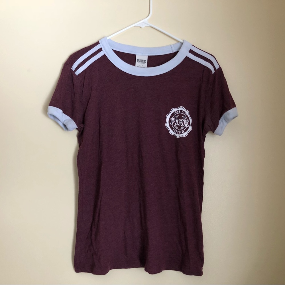 Love PINK! Maroon baseball style T-shirt